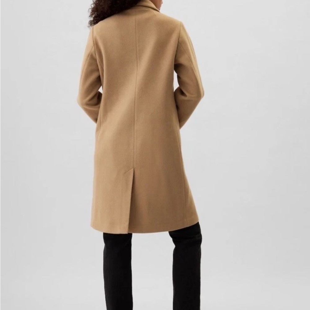 GAP Relaxed Long Topcoat Camel Wool Blend Double Breasted Size L NWOT - Picture 2 of 7